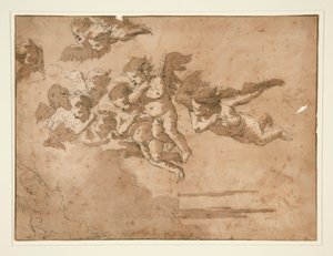 Putti volando en las nubes