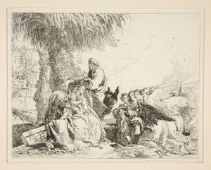 Descanso durante la Huida a Egipto, de la serie Idee pittoresche sopra la fuga en Egitto (Huida a Egipto) de Giovanni Domenico Tiepolo