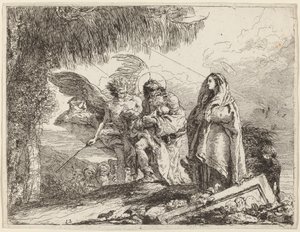 La huida, Sagrada Familia caminando con ángel de Giovanni Domenico Tiepolo