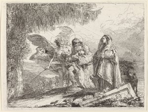 La huida, Sagrada Familia caminando con ángel de Giovanni Domenico Tiepolo