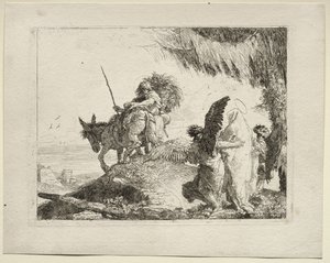 The Flight into Egypt:  The Flight with the Madonna at Right Supported by Angels