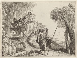 La Huida con José en Primer Plano de Giovanni Domenico Tiepolo