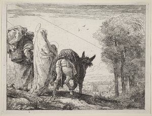 La huida con la Sagrada Familia a la izquierda de Giovanni Domenico Tiepolo