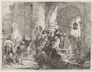 La Sagrada Familia llegando a una puerta de la ciudad de Giovanni Domenico Tiepolo