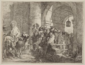 La Sagrada Familia llegando a una puerta de la ciudad de Giovanni Domenico Tiepolo
