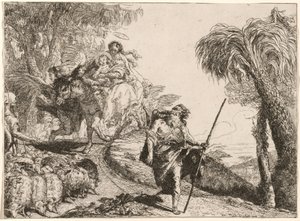 La Sagrada Familia descendiendo un camino cerca de pastores de Giovanni Domenico Tiepolo