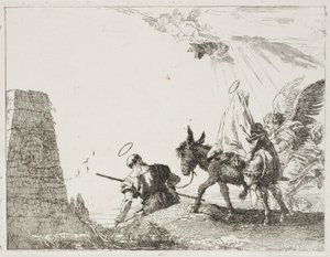 La Sagrada Familia pasando por una pirámide, lámina veinte de La huida a Egipto de Giovanni Domenico Tiepolo