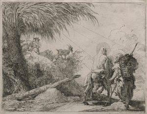 La Sagrada Familia en un camino rocoso, de la serie Idee pittoresche sulla fuga en Egitto (Huida a Egipto) de Giovanni Domenico Tiepolo