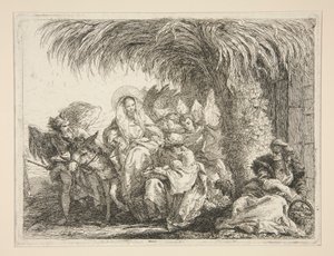 La Sagrada Familia bajo una Palmera, de la serie Idee pittoresche sopra la fuga en Egitto (Huida a Egipto) de Giovanni Domenico Tiepolo