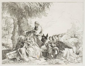 El descanso en la huida, lámina trece de La huida a Egipto de Giovanni Domenico Tiepolo