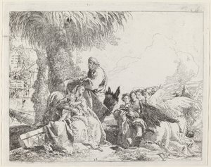 El descanso en la huida, con ángeles adoradores de Giovanni Domenico Tiepolo