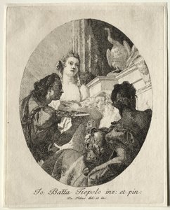 Tres mujeres presentando regalos de Marco Antonio a Cleopatra de Giovanni Domenico Tiepolo