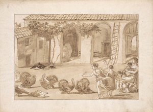 Pavos en un corral veneciano, el tercer dibujo en Tiepolo de Giovanni Domenico Tiepolo