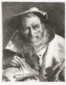 Científico con boina en la cabeza y brújula en mano Colección de cabezas (título de la serie) Raccolta di Teste (título de la serie) de Giovanni Domenico Tiepolo