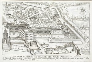 Vista de los Jardines del Belvedere en el Palacio Papal, Vaticano de Giovanni Domenico de