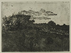 Campo al atardecer con porqueros de Giovanni Fattori