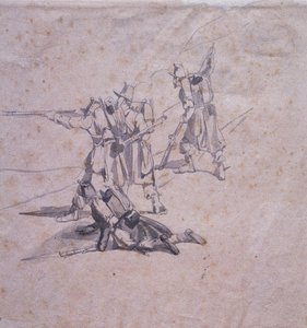 Cuatro soldados en acción de Giovanni Fattori