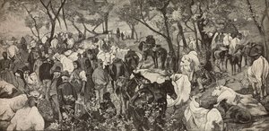 Mercado en los Apeninos toscanos, grabado a partir de un cuadro de Giovanni Fattori (1825-1908), de L