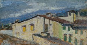 Tejados de la Via Nazionale en Florencia, c.1867 (óleo sobre tabla) de Giovanni Fattori
