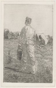 Soldado con un cubo, visto de espaldas (Soldado de espaldas con cubo)