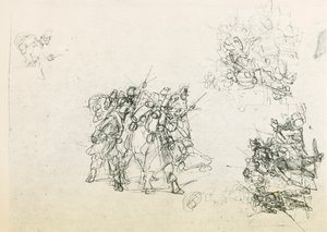 Tres bocetos para grupos de soldados de Giovanni Fattori