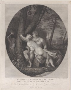 Angélica acostada en el regazo de Medoro y escribe sus nombres en un tronco de árbol, 1784-1836