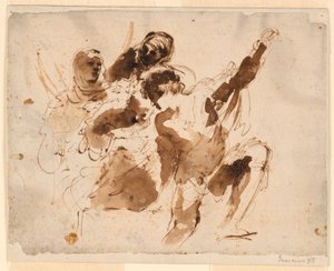 Estudio de Cuatro Figuras, para el Retablo del Entierro de Santa Petronila en San Pedro de Giovanni Francesco Barbieri