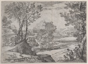 Una familia sentada junto a un río, 1643 de Giovanni Francesco Grimaldi