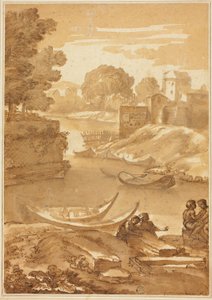 Figuras sentadas junto a un río de Giovanni Francesco Grimaldi