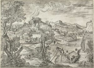 Paisaje con un laudista de Giovanni Francesco Grimaldi