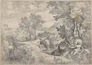 Paisaje con la penitente María Magdalena de Giovanni Francesco Grimaldi