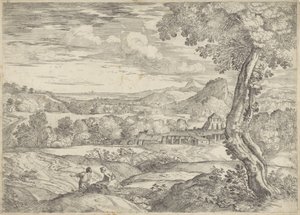 Paisaje con una fábrica de ladrillos. de Giovanni Francesco Grimaldi