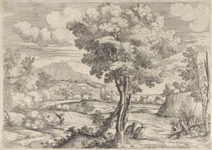 Paisaje con pájaro en tocón de Giovanni Francesco Grimaldi