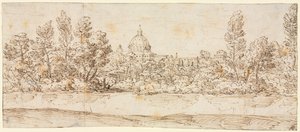 Paisaje fluvial con vista de la Basílica de San Pedro, después de 1660 de Giovanni Francesco Grimaldi