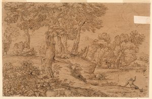Paisaje boscoso con un estanque de Giovanni Francesco Grimaldi