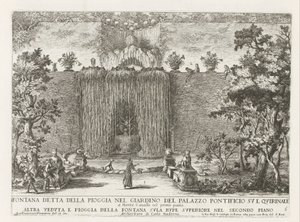 Fontein in de tuinen van het Quirinal Palace te Rome Fuente conocida como la lluvia en el jardín del palacio papal en el Quirinale (...) (título sobre objeto) Las fuentes en los palacios y jardines de Roma (título de la serie) Fonteinen in de paleizen en t