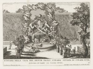 Fuente con escudo papal, dos tritones y delfines Fontana nella casa del signor Paolo strada situata in strada nova (título sobre objeto) Le fontane ne palazzi e ne giardini di Roma (título de la serie) Fuentes en los Palacios y Jardines de Roma (