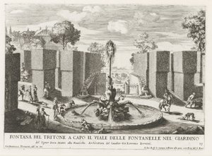 Fontein conoció a Triton en de tuinen van de Villa Celimontana te Rome Fuente Tritón en la cabecera de la avenida de fuentes en el jardín (...) (título sobre objeto) Las fuentes en los palacios y jardines de Roma (título de la serie) Fonteinen in de paleiz