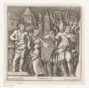 Grupo de figuras y dos elefantes en una ciudad. de Giovanni Francesco Venturini