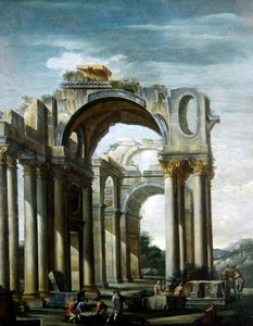 Un capricho de ruinas clásicas con figuras