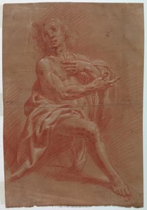 Dibujo, Hombre arrodillado, para una Adoración de los pastores, 1601-1650 de Giovanni Giacomo Barbelli