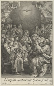 La Virgen con apóstoles mirando hacia la Paloma Sagrada y dos ángeles, después de Reni, 1700-50 de Giovanni Girolamo Frezza