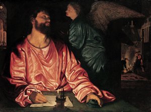 San Mateo y el ángel, c.1534 (óleo sobre lienzo) de Giovanni Girolamo Savoldo