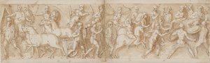 32 copias de la columna de Marco Aurelio, Piazza Colonna en Roma de Giovanni Guerra