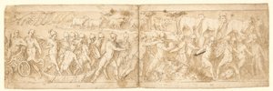 Fugitivos bárbaros y sus animales son sacados de su escondite (CXVI); en la parte superior izquierda el final de un cartucho con un pergamino (adición propia de Guerra) de Giovanni Guerra