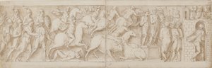 Arqueros romanos(?), asalto romano (XCIX); Marco Aurelio dirigiéndose a sus guardias (C); Marco Aurelio recibe una advertencia (CI)