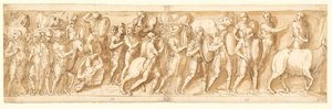 Romanos en marcha (XXXVI); Marco Aurelio, Pompeyo y un asistente observan la marcha (XXXVII); una parada en la marcha (XXXVIII) de Giovanni Guerra