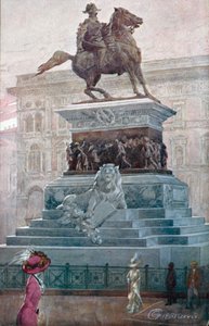Milán / Milan: Monumento a Víctor Manuel II (litografía en color)
