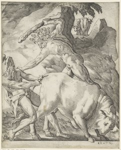 Hércules pelea con Caco Escenas con Hércules (título de la serie) de Giovanni Jacopo Caraglio