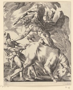 Hércules pelea con Caco Escenas con Hércules (título de la serie) de Giovanni Jacopo Caraglio